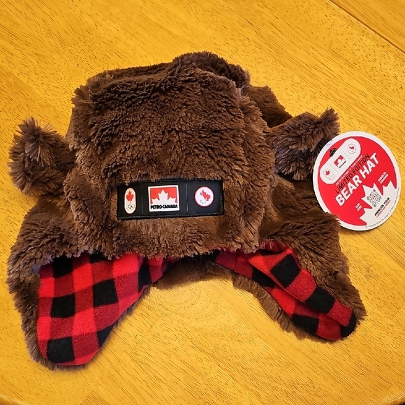 Petro-Canada Accessories - Petro-Canada Bear Hat - Brown Faux Fur with Red Buffalo Plaid Lining